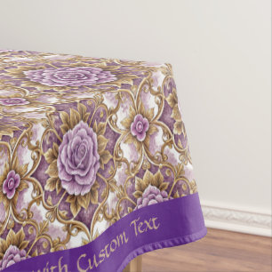 Vintage Lavender Roses Gold Elegant Personalise Tablecloth