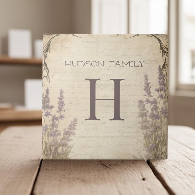Vintage lavender rustic farmhouse family initial tile (Creator Uploaded)