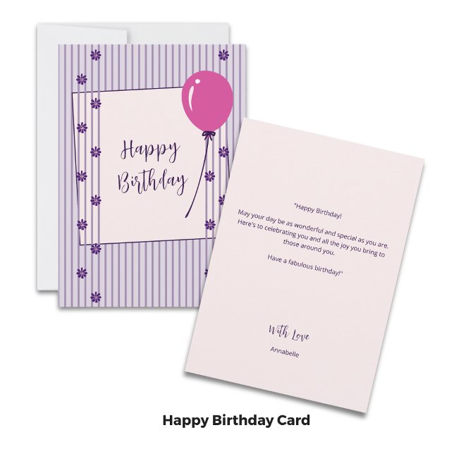 Vintage Lavender Stripes & Flowers Birthday Card (Vintage Lavender Stripes & Flowers Birthday Card)