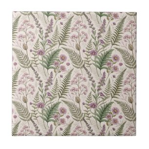 Vintage Lavender & Wildflower Cottagecore Pattern Tile
