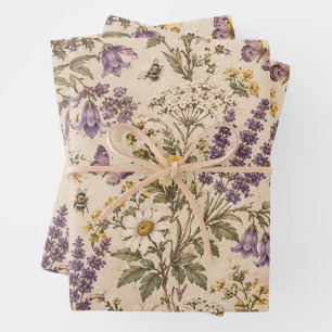 Vintage Lavender & Wildflower Meadow Pattern Wrapping Paper Sheet