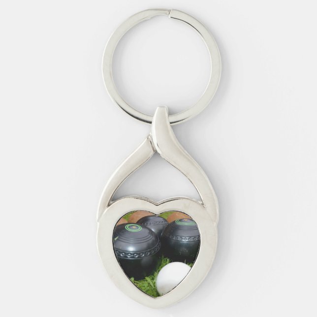 Vintage Lawn Bowls And Jack, Metal Keyring  (Front)