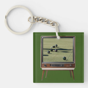 Vintage Lawn Bowls On Analogue Television, Key Ring