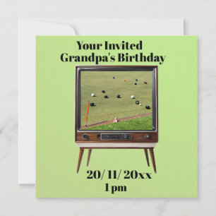 Vintage Lawn Bowls On Telly, Birthday Invitation