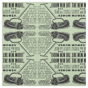 Vintage lawn mower advert fabric