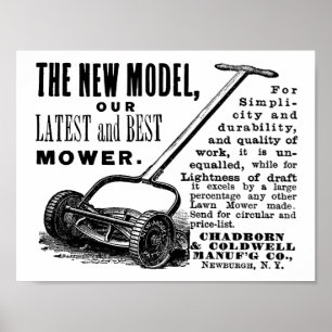 Vintage lawn mower advert poster