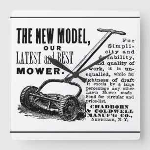 Vintage lawn mower advert square wall clock