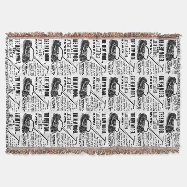 Vintage lawn mower advert throw blanket (Front)