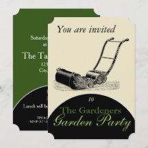 VINTAGE Lawn Mower Garden Party Invitation