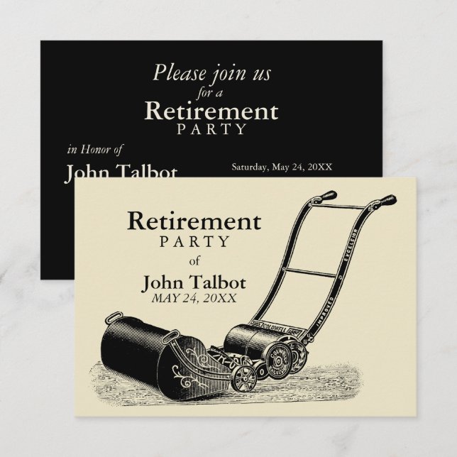 VINTAGE Lawn Mower Retirement Party Invitation (Front/Back)