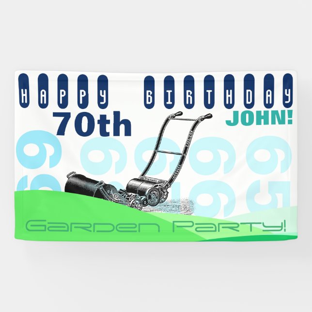 Vintage Lawnmower 70th Birthday banner (Horizontal)