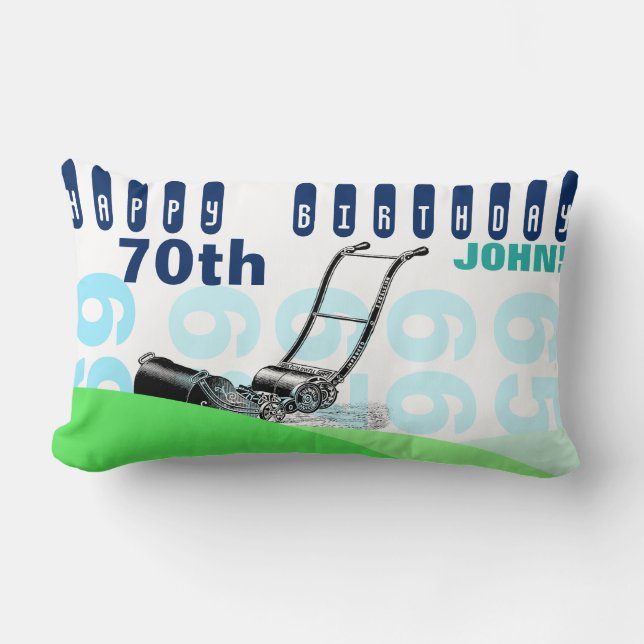 Vintage Lawnmower 70th Birthday Pillow (Front)