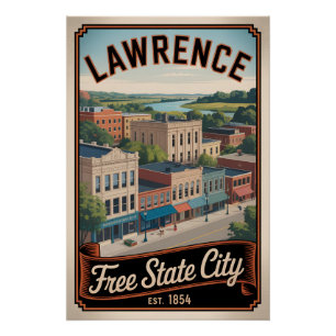 Vintage Lawrence Kansas Retro Travel Poster