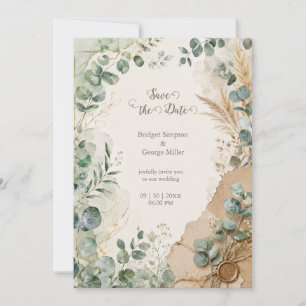 Vintage Layered Eucalyptus wax seal Wedding Invitation