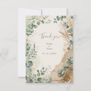 Vintage Layered Eucalyptus wax seal Wedding Thank You Card