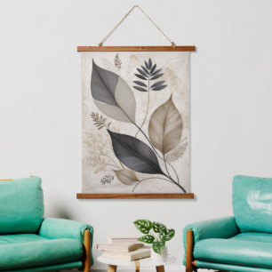 Vintage Leaf and Flower Neutral Botanical Sketch Hanging Tapestry