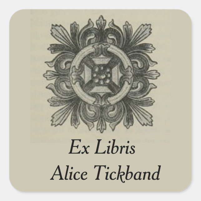 Vintage Leaf Design Square Bookplate Square Sticker (Front)