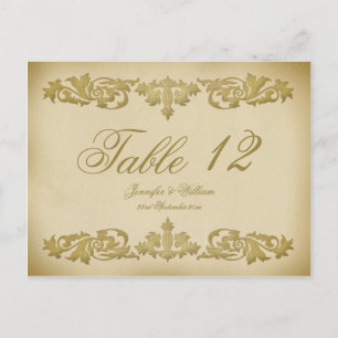 Vintage Leaf Scroll Wedding Table Number Postcard