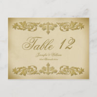 Vintage Leaf Scroll Wedding Table Number Postcard