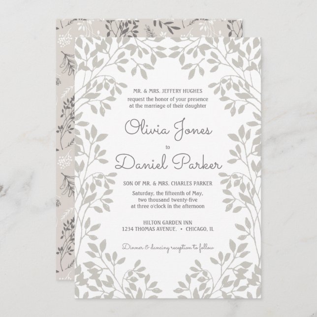 Vintage Leafy Frame Wedding Invitation (Front/Back)