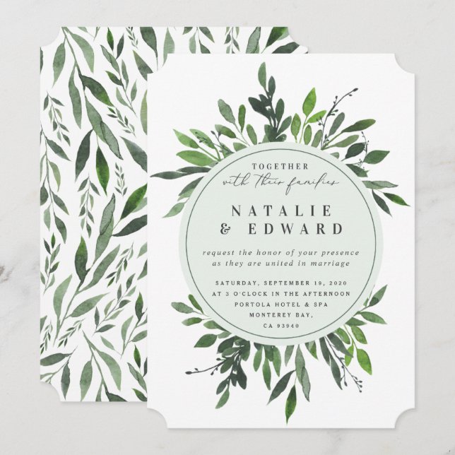 Vintage leafy frame wedding invitation. invitation (Front/Back)