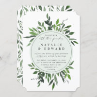 Vintage leafy frame wedding invitation.