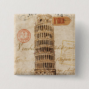 Vintage Leaning Tower of Pisa 15 Cm Square Badge