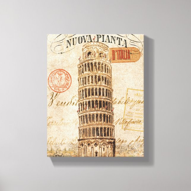 Vintage Leaning Tower of Pisa Canvas Print (Front)