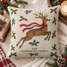 Vintage Leaping Reindeer Custom Family Name 