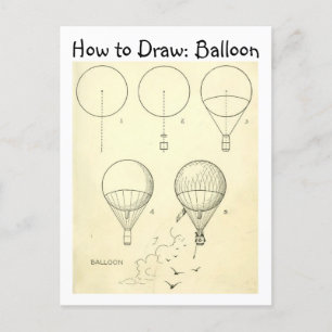 Vintage Learn How to Draw a Hot Air Balloon Postcard