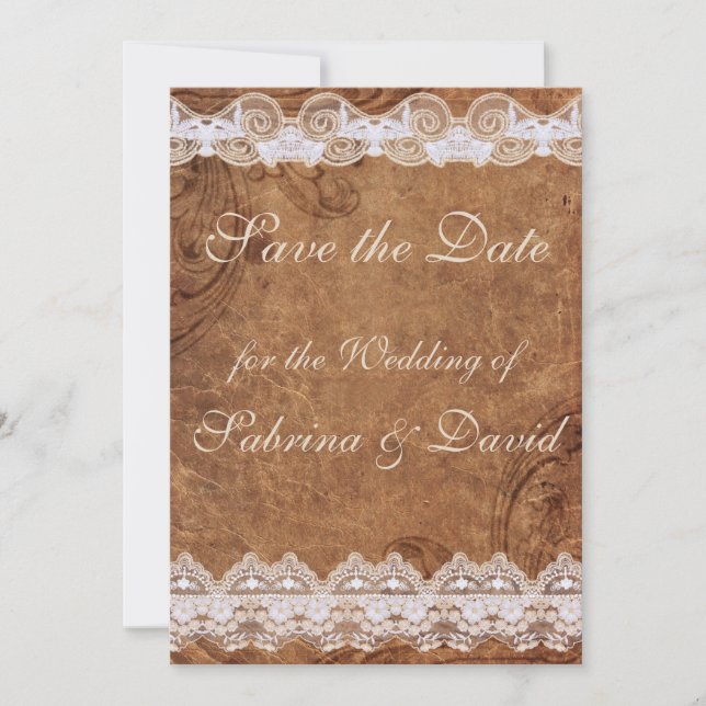 Vintage Leather and Lace Save the Date (Front)