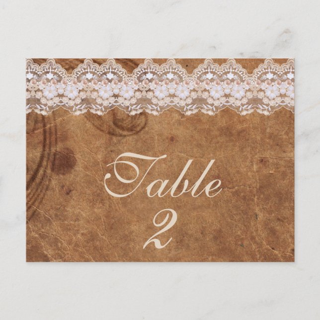 Vintage Leather and Lace Table Number Card (Front)