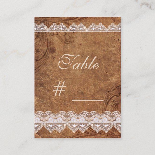 Vintage Leather and  Lace Table Number Card (Front)