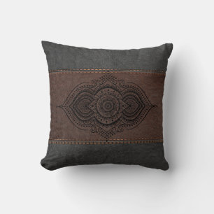 Vintage Leather Black Lace ornament Cushion