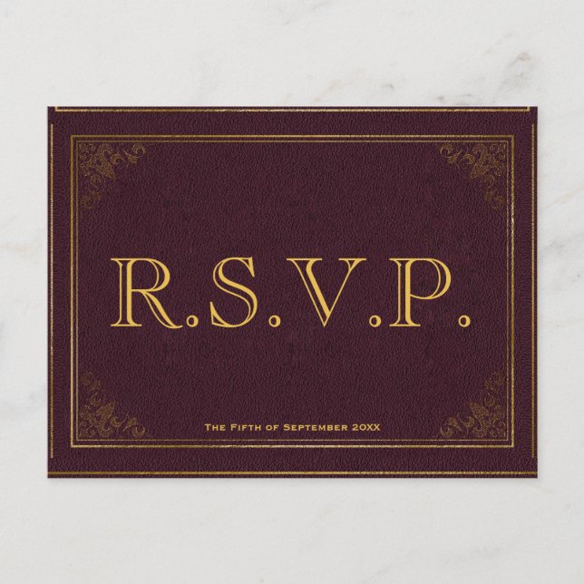 Vintage Leather Book Bibliophile RSVP Card (Front)