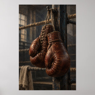 Vintage Leather Boxing Gloves Rustic Boxing Wall A Poster