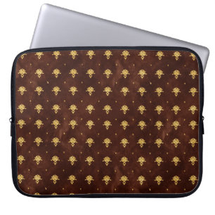 Vintage Leather Brown and Gold Damask Pattern Laptop Sleeve