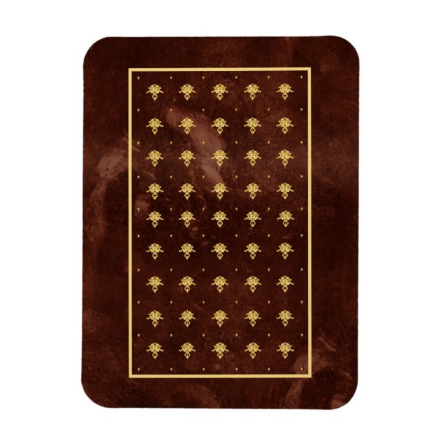Vintage Leather Brown and Gold Damask Pattern Magnet (Vertical)