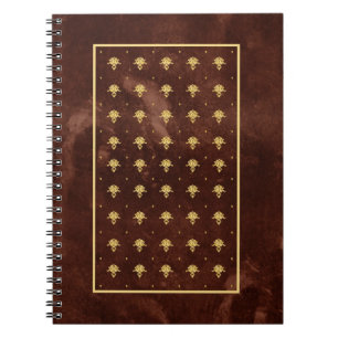 Vintage Leather Brown and Gold Damask Pattern Notebook