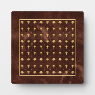 Vintage Leather Brown and Gold Damask Pattern Plaque