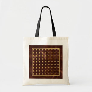 Vintage Leather Brown and Gold Damask Pattern Tote Bag