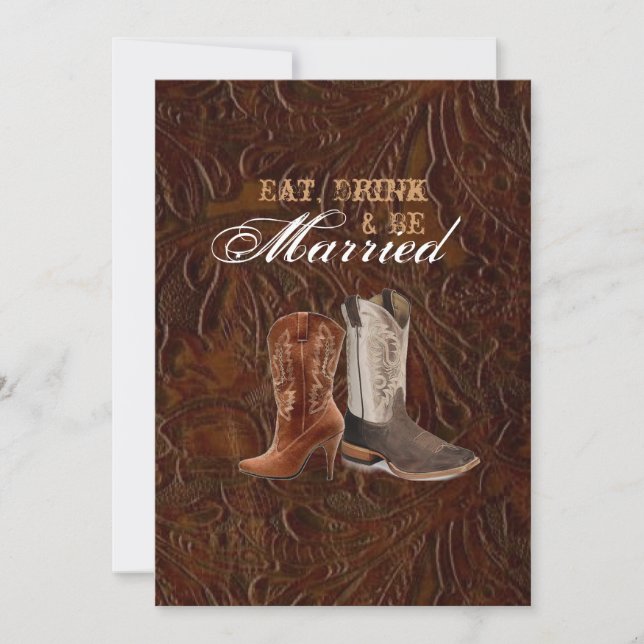 vintage leather cowboy country  rehearsal dinner invitation (Front)