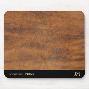 Vintage Leather Personalised Name Initial Desk Mat Mouse Mat