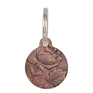 Vintage leather rose look pet tag