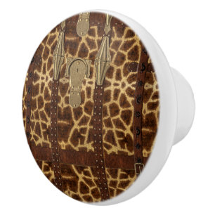 Vintage Leather Tribal Giraffe Animal Print Ceramic Knob
