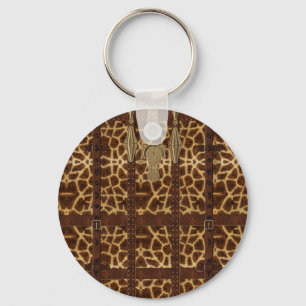 Vintage Leather Tribal Giraffe Animal Print Key Ring