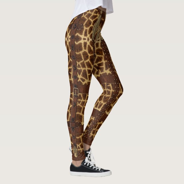 Vintage Leather Tribal Giraffe Animal Print Leggings (Right)