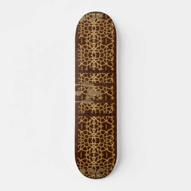 Vintage Leather Tribal Giraffe Animal Print Skateboard (Front)