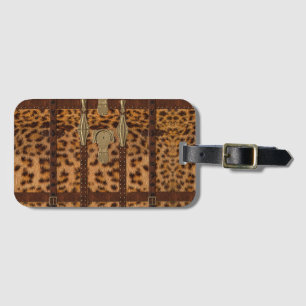 Vintage Leather Tribal Jaguar Animal Print Luggage Tag