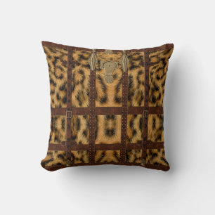Vintage Leather Tribal Leopard Animal Print Cushion